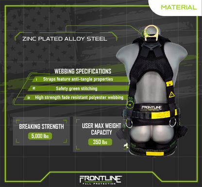 Frontline 350TWQC Patriot Tower Climbing Harness with Seat Sling, Airflo and Quick Connect Buckles - Made in USA