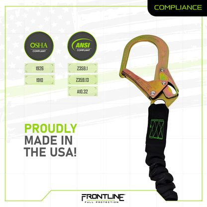 Frontline LES62R-US Patriot 6' Double Leg Elastic Lanyard with Rebar Hook Ends - Made in USA