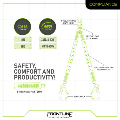 Frontline LIS62RA Elite Lite Elastic Twin Leg 6' Aluminum Rebar Hook Lanyard