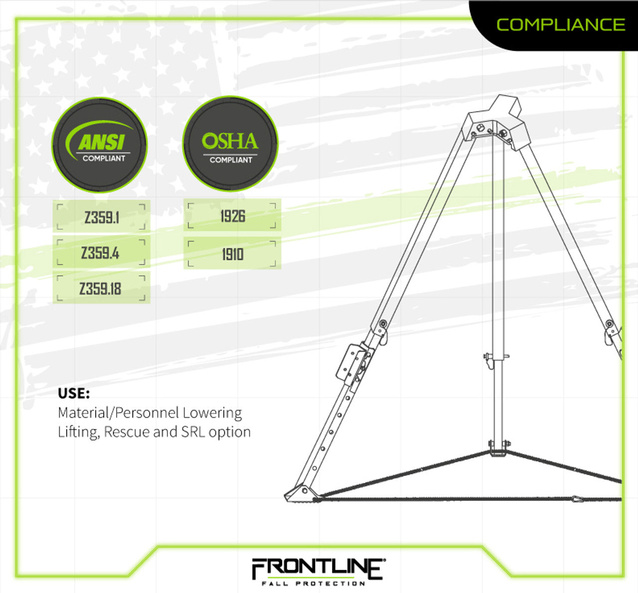 Frontline TAN07-US Patriot 7' Confined Space Aluminum Tripod - Made in USA