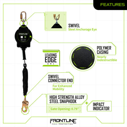 Frontline RPGLE Leading Edge Cable Single Leg SRL with Steel Snap Hook End (Class 2)