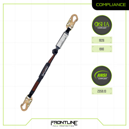 Frontline LIS31S Combat 3' Single Leg Snaphook Lanyard with Internal Shock Absorber