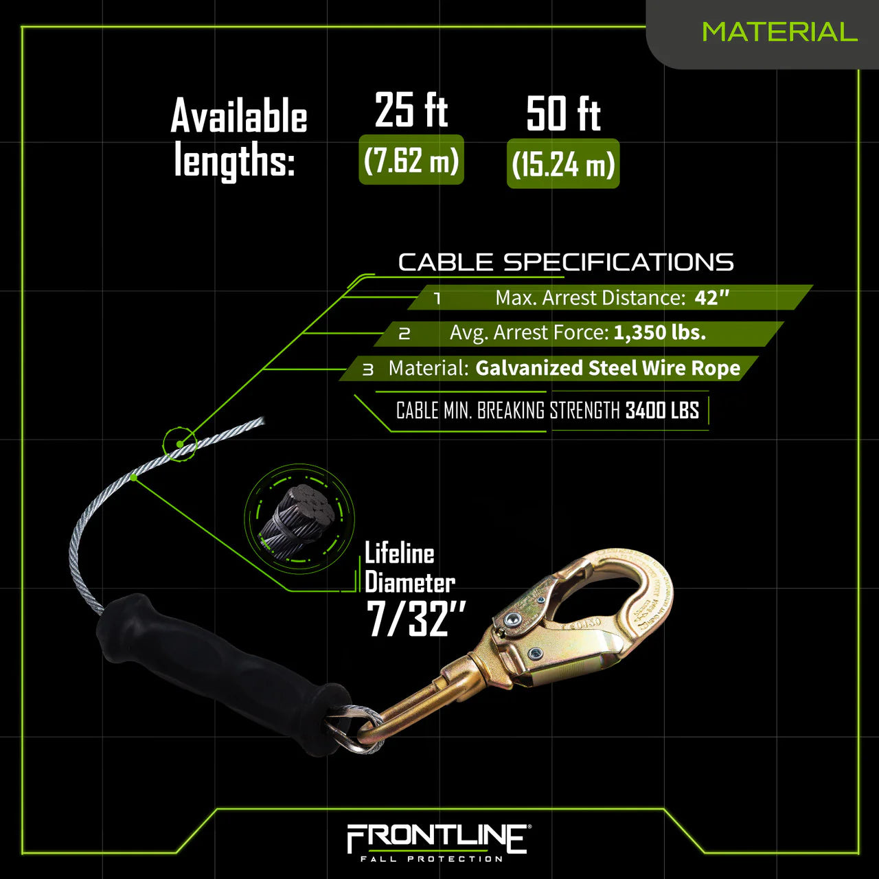 Frontline RPGLE Leading Edge Cable Single Leg SRL with Steel Snap Hook End (Class 2)