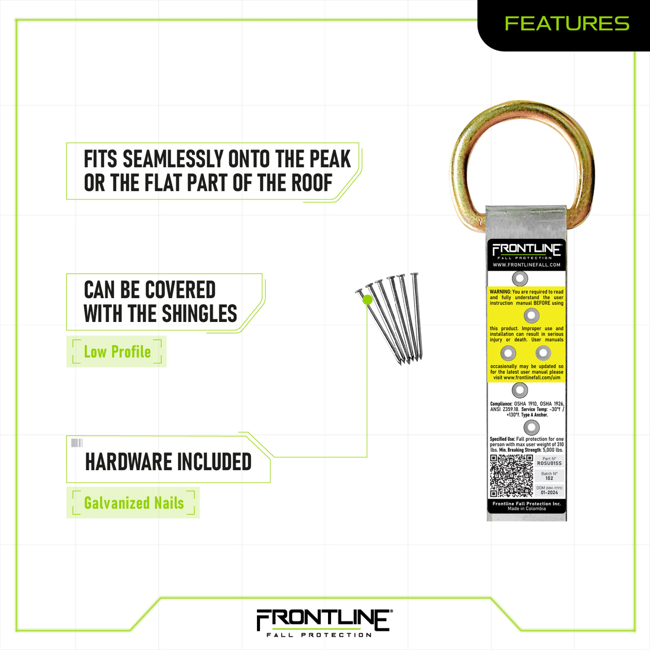 Frontline ROSU01SS Stainless Steel Permanent Use Roof Anchor