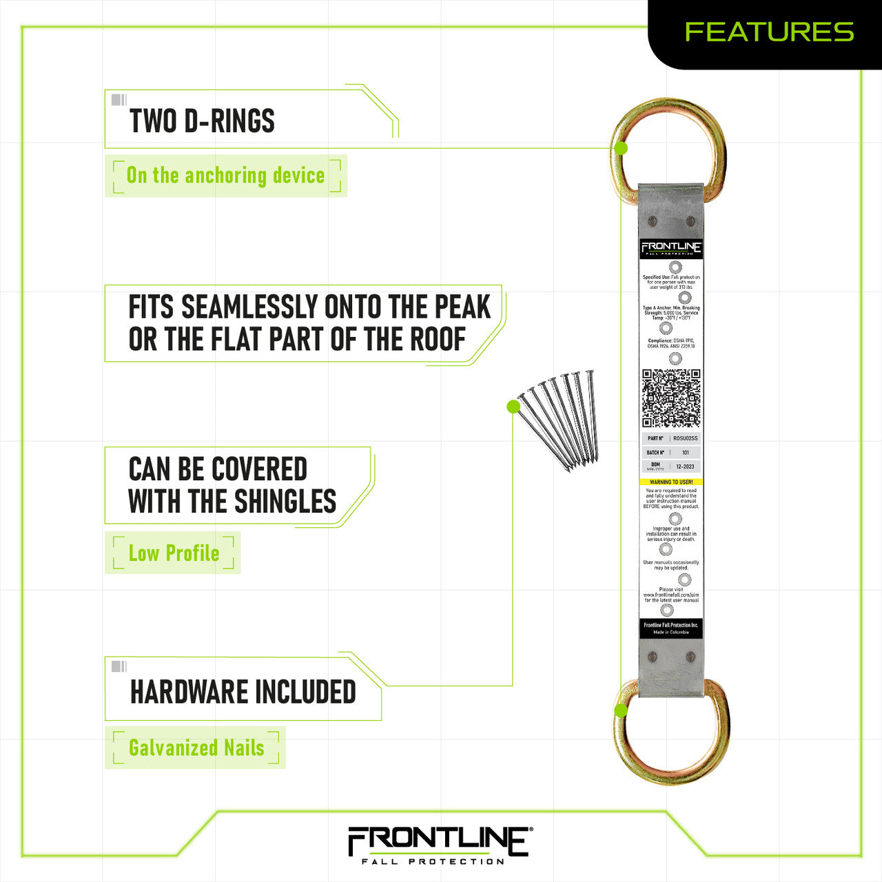 Frontline ROSU02SS Stainless Steel Permanent Use Roof Anchor (Double D-Ring)