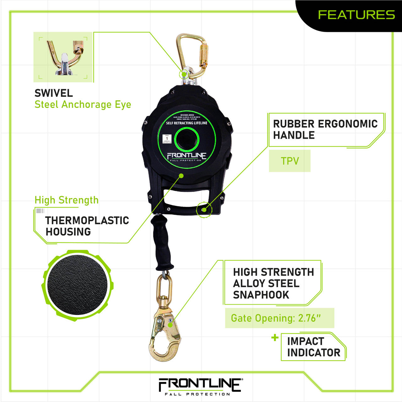 Frontline RPGC Cable Single Leg SRL with Steel Snap Hook End with Carry on Handle and Tagline