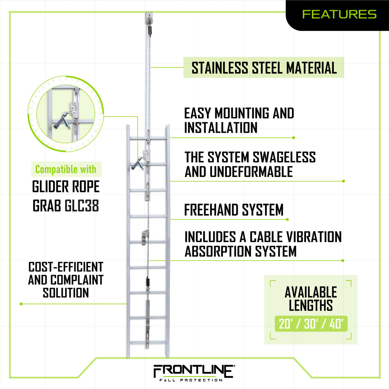 Frontline VLCS Ladder Cable Vertical Lifeline System (Stainless Steel)
