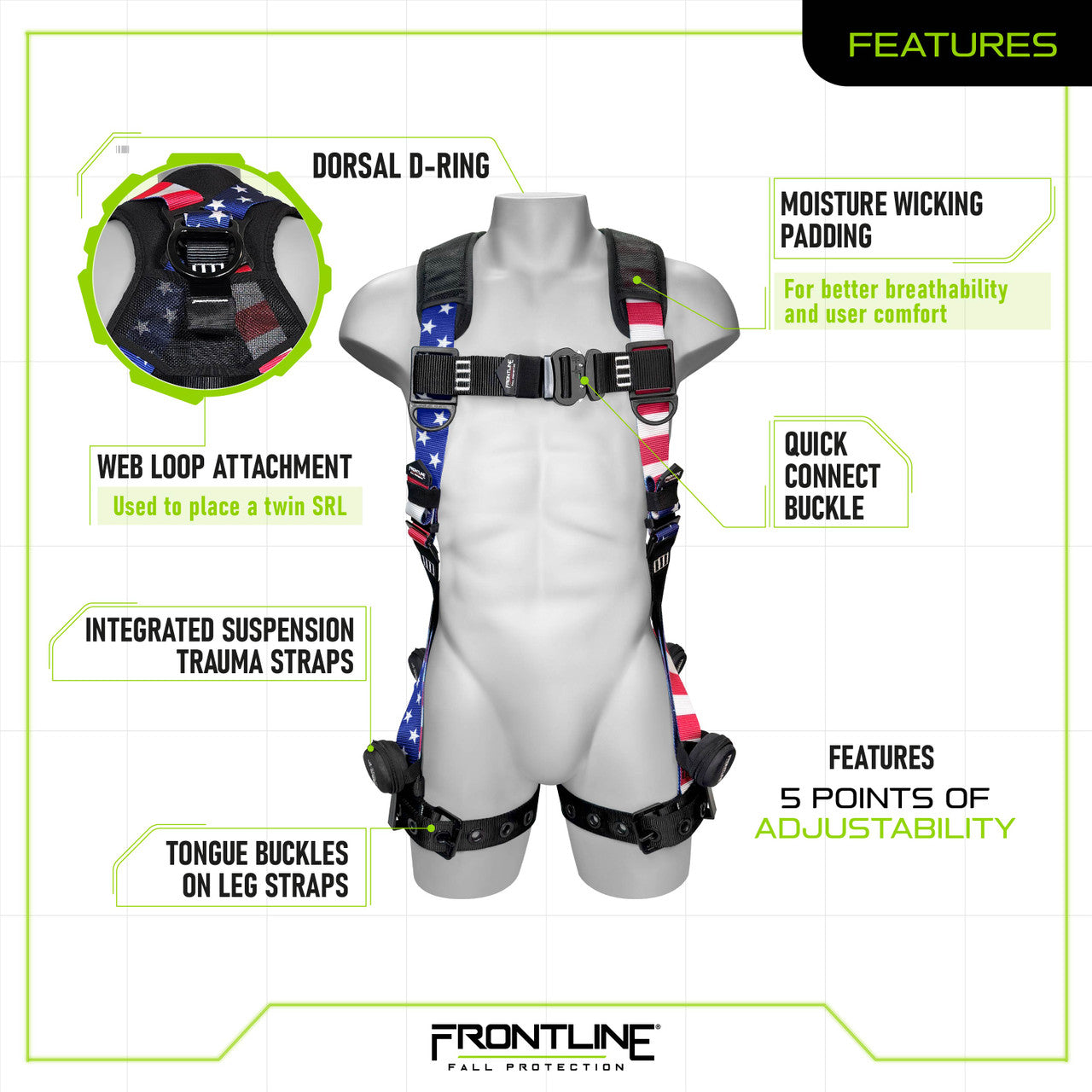 Frontline 110VTB-AM Combat American Style Vest Harness