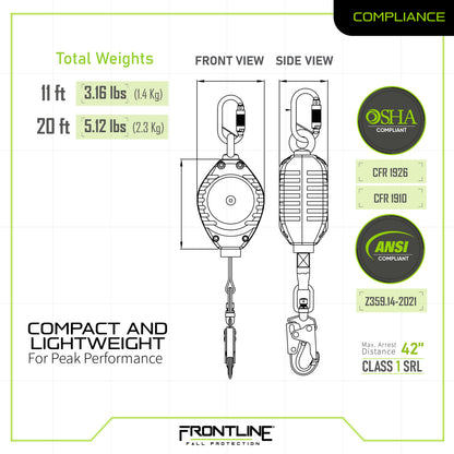 Frontline RPW Web Single Leg SRL with Steel Snap Hook End