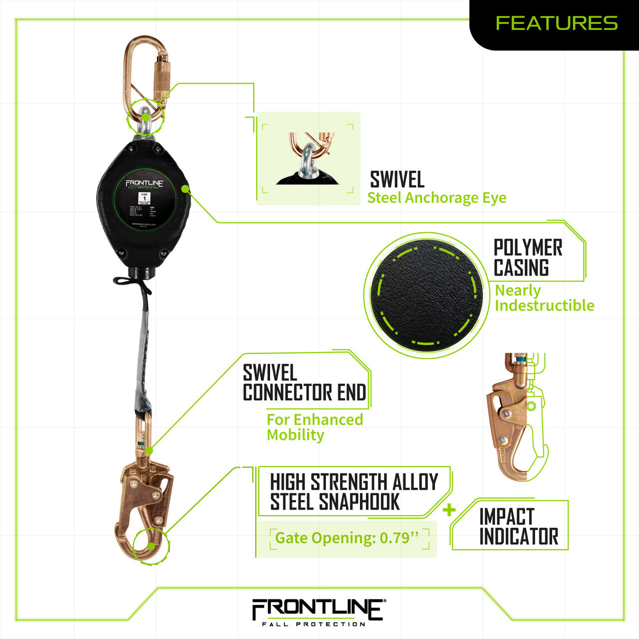 Frontline RPW Web Single Leg SRL with Steel Snap Hook End (Class 1)