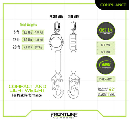 Frontline RPAS Aramid Fiber Web Single Leg SRL with Steel Snap Hook End (Class 1)