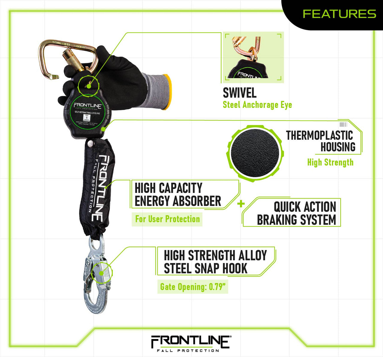 Frontline RPAS Aramid Fiber Web Single Leg SRL with Steel Snap Hook End (Class 1)