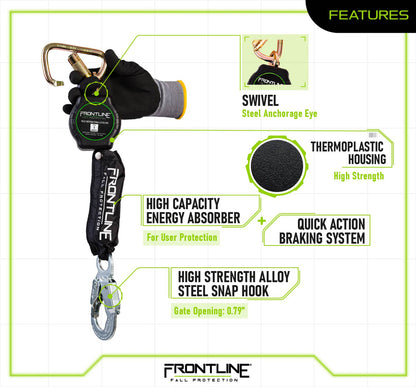 Frontline RPAS Aramid Fiber Web Single Leg SRL with Steel Snap Hook End (Class 1)
