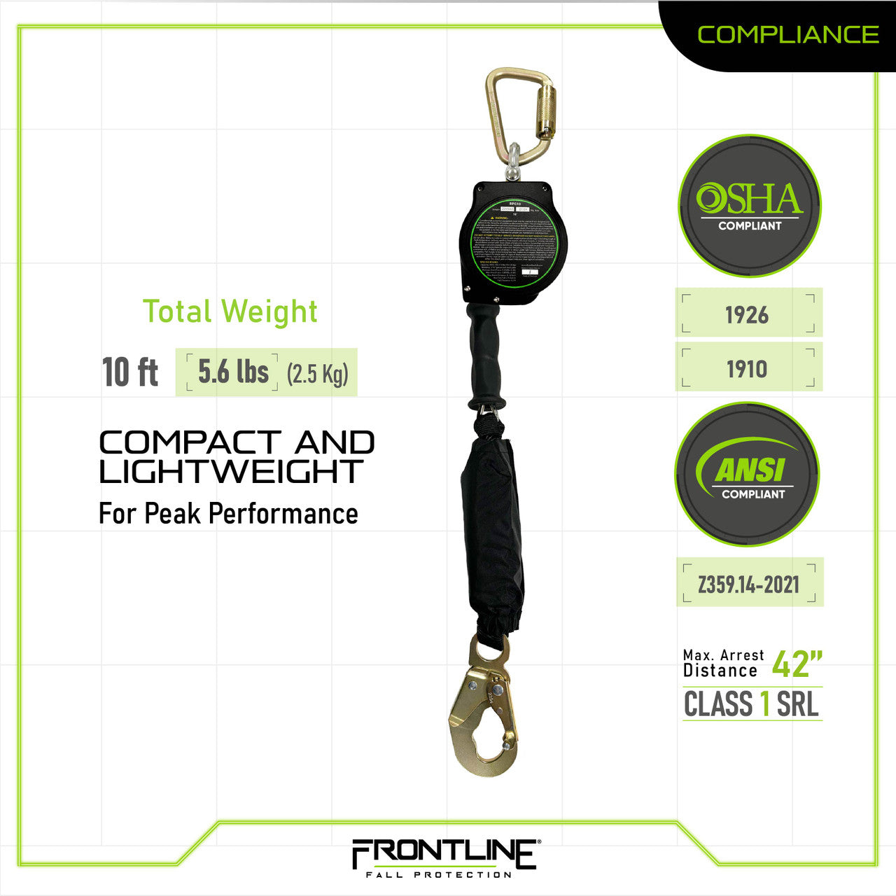 Frontline RPG10 Cable Single Leg SRL with Steel Snap Hook End (10 ft)