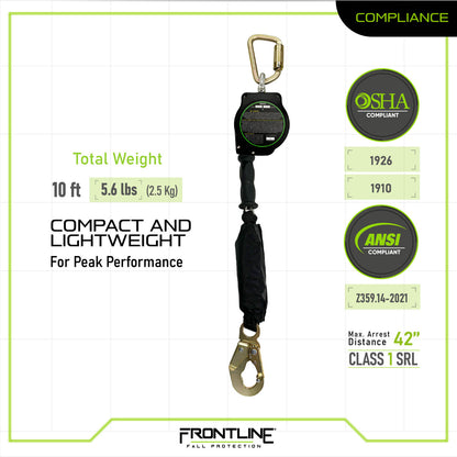 Frontline RPG10 Cable Single Leg SRL with Steel Snap Hook End (10 ft)