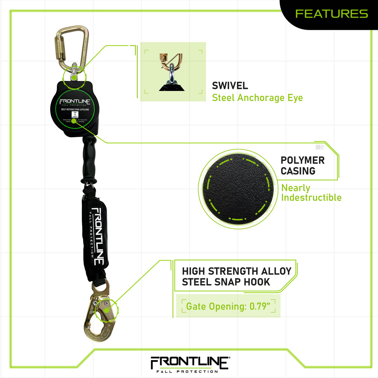 Frontline RPG10 Cable Single Leg SRL with Steel Snap Hook End (10 ft)