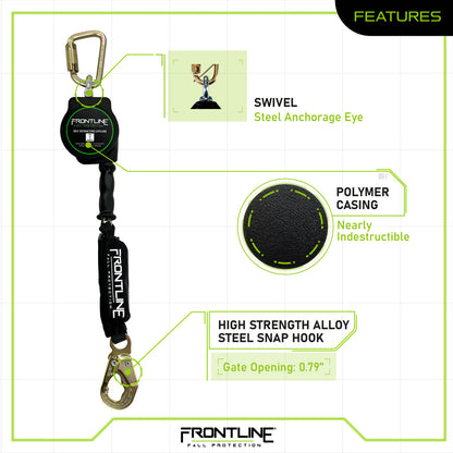 Frontline RPG10 Cable Single Leg SRL with Steel Snap Hook End (10 ft)