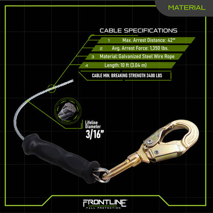 Frontline RPG10 Cable Single Leg SRL with Steel Snap Hook End (10 ft)