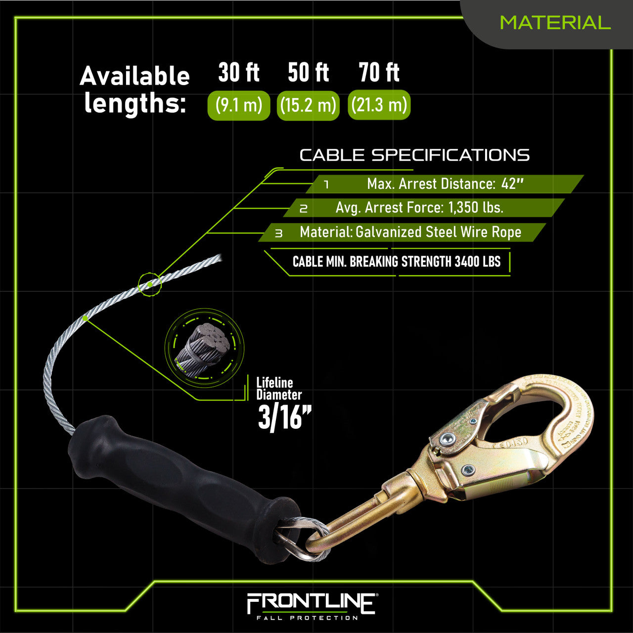 Frontline RPG Cable Single Leg SRL with Steel Snap Hook End