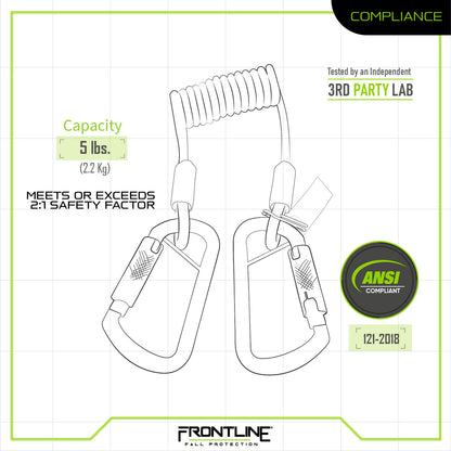 Frontline TLC05 ToolGrip Coil Tool Tether 5 lbs with Double Self-locking Aluminum Carabiner